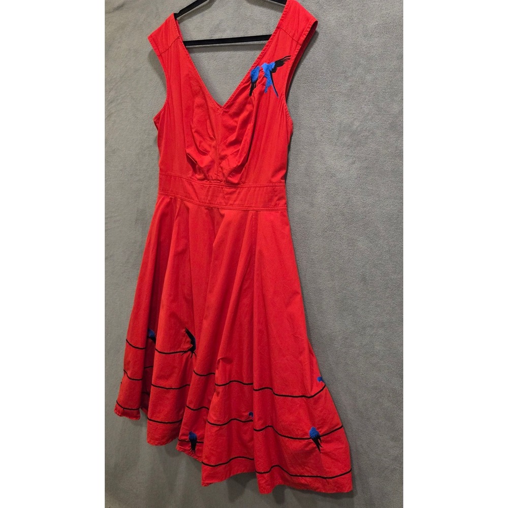 eShakti Embroidered Midi Dress Women's Size 1X 16W Bird Rockabilly Pockets - Picture 2 of 16